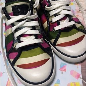 Coach Womens Satin Striped Low Top Lace Up Sneakers Multicolor